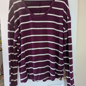 Sonoma Scoop Neck Long-Sleeve Stripe Top in Plum and White